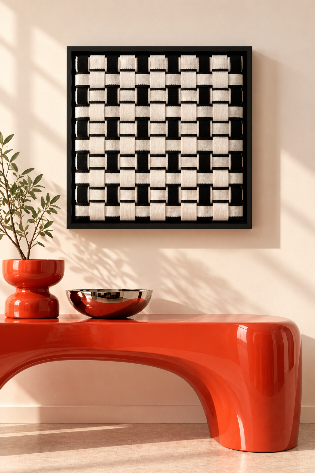 Mono Form - Handgewebtes Wandbild im schwarzen Objektrahmen, 35x35 cm