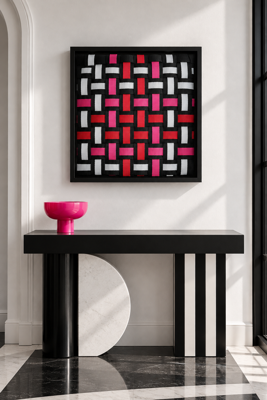 Avantgarde Pop - Handgewebtes Wandbild im schwarzen Objektrahmen, 35x35 cm