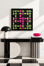 Neon Pulse - Handgewebtes Wandbild im schwarzen Objektrahmen, 35x35 cm