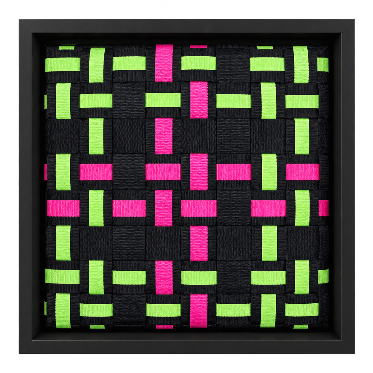 Neon Pulse - Handgewebtes Wandbild im schwarzen Objektrahmen, 35x35 cm