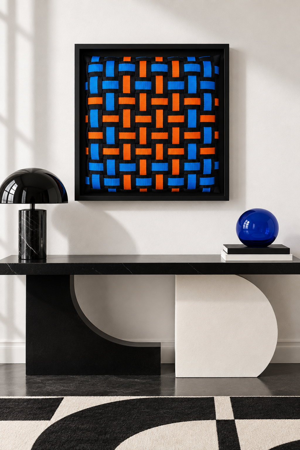 Retro Pop - Handgewebtes Wandbild im schwarzen Objektrahmen, 35x35 cm
