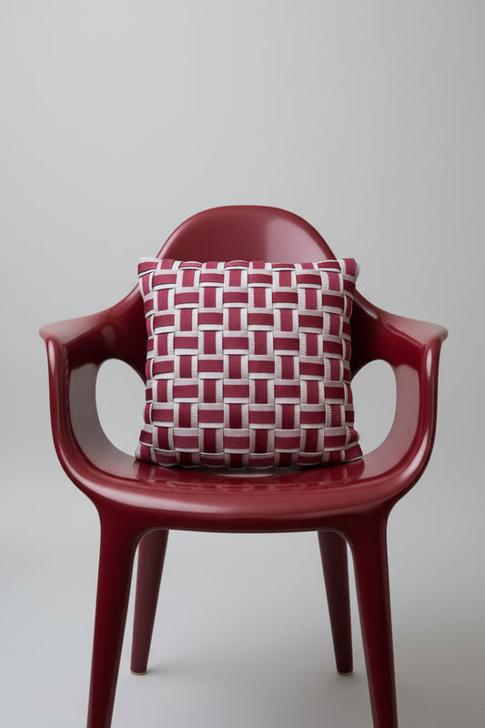 Elara - Handgewebtes Design-Kissen / Blush Sand & Burgundy