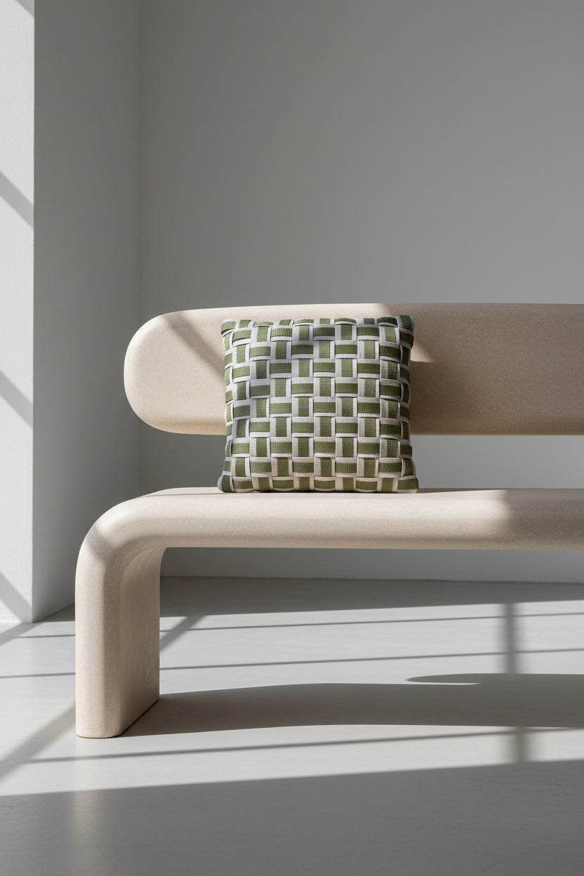 Sola - Handgewebtes Design-Kissen / Blush Sand & Olive