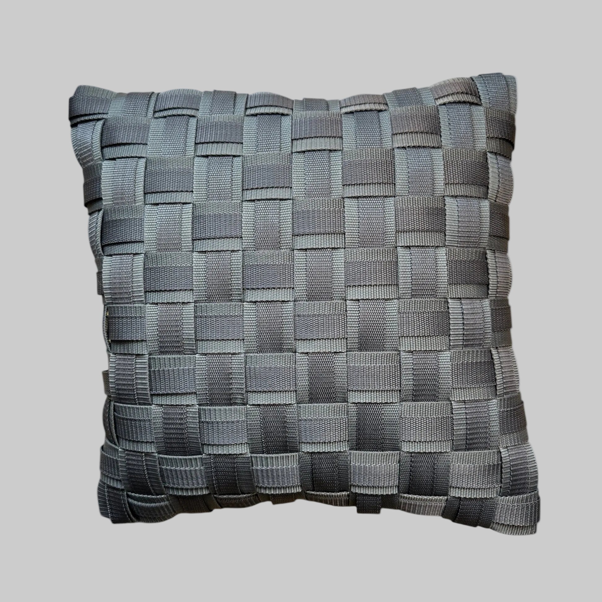 WOOVE Handgewebtes Designer-Kissen  - Grid Ästhetik in Anthrazit l Kissenbezug - WOOVE