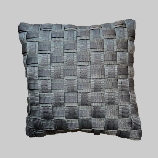 WOOVE Handgewebtes Designer-Kissen  - Grid Ästhetik in Anthrazit l Kissenbezug - WOOVE