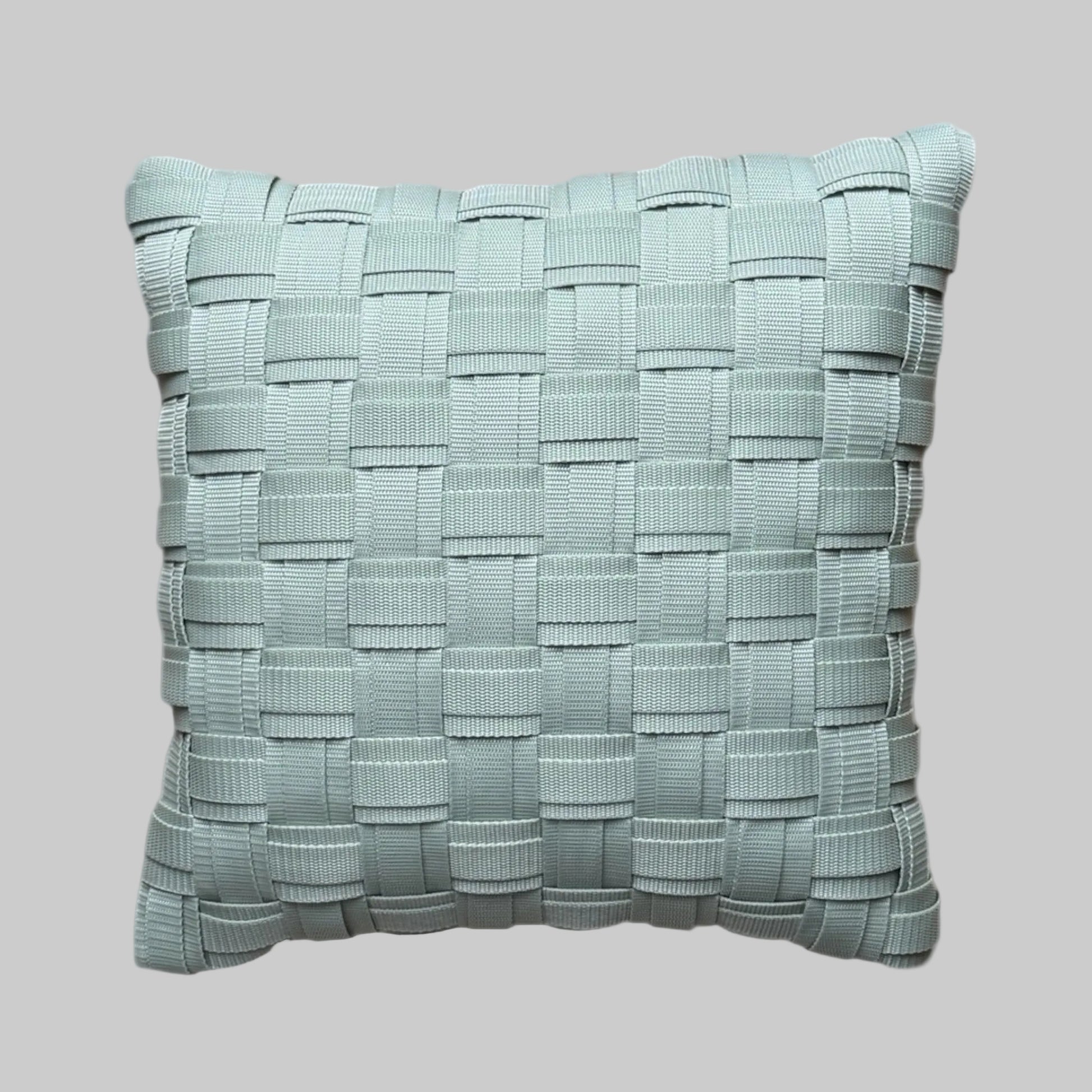 WOOVE Handgewebtes Designer-Kissen  - Grid Ästhetik in Eukalyptus l Kissenbezug - WOOVE