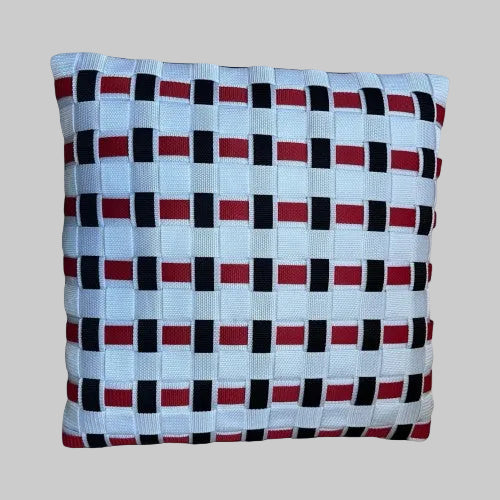 Handgewebtes Kissen im Bauhaus-Stil in Weiß, Schwarz, Rot