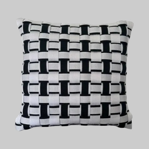 WOOVE Handgewebtes Designer-Kissen  - Grid Ästhetik in Weiß & Schwarz l Kissenbezug - WOOVE